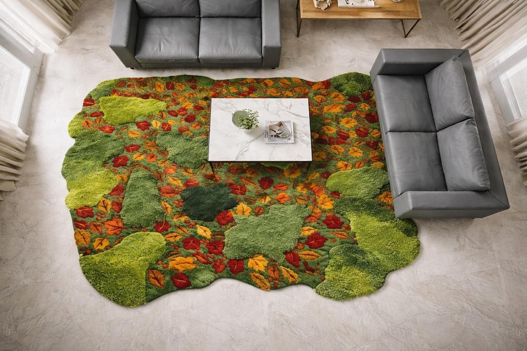 Autumn Leaf Hand Tufted Rug | Irregular Nature Rug | Forest Theme ...