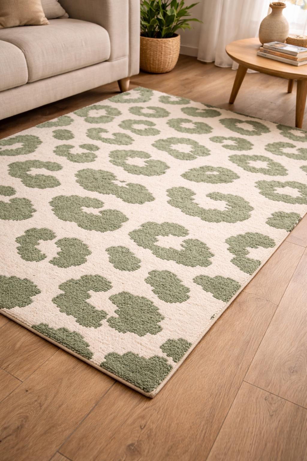 Green Leopard Print Hand Tufted Rug | Modern Safari Carpet - Etsy