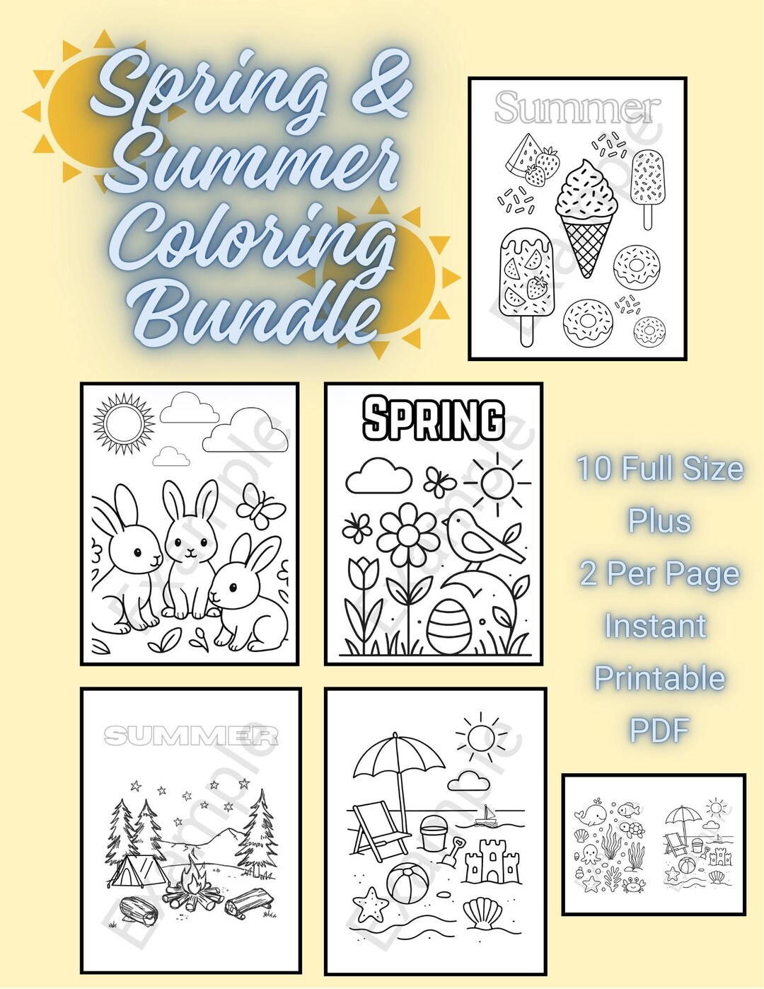 Spring Summer Coloring Pages Bundle | Easter, Beach, Camping Activities ...