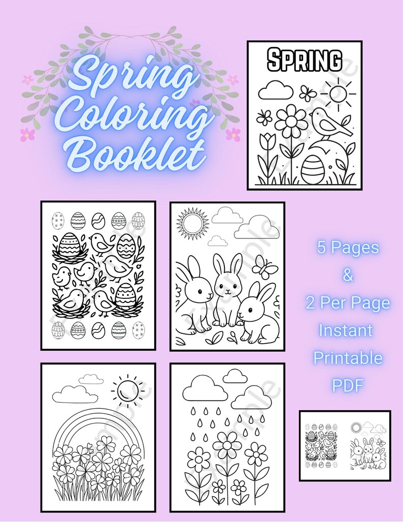 Spring Coloring Pages Booklet | Easter Bunnies, Eggs, Flowers (digital ...