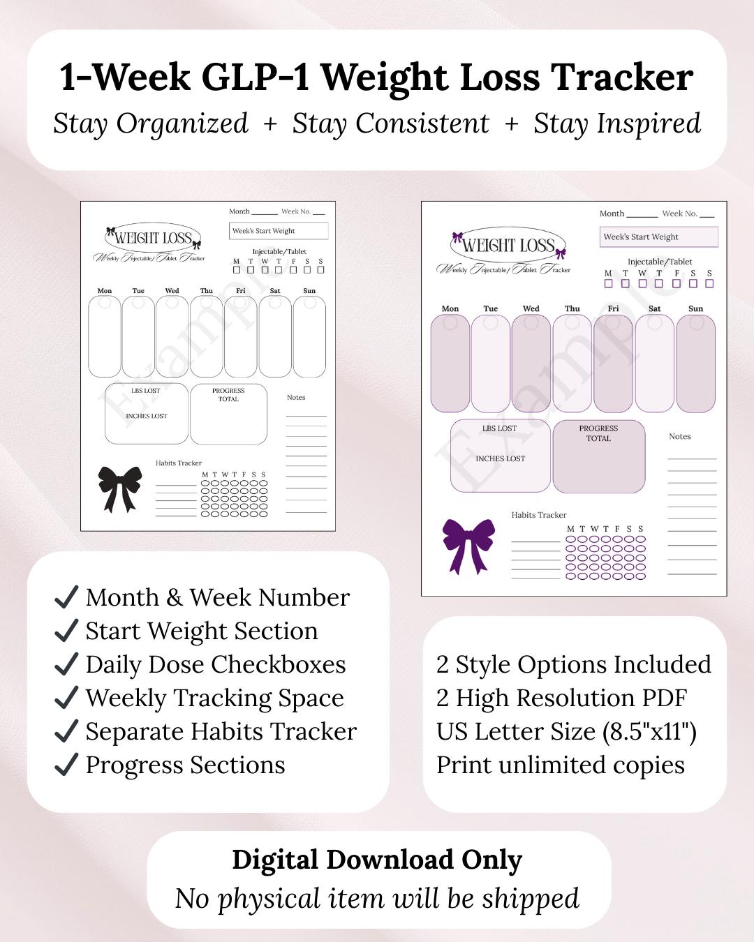 GLP-1 Weight Loss Tracker Printable | Semaglutide & Tirzepatide Weekly ...
