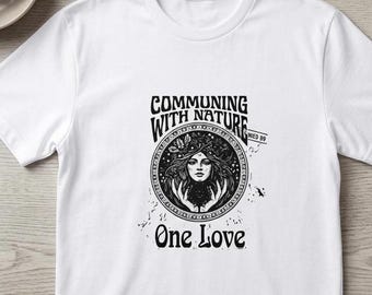 T-shirt med etiketten "Community With Nature" | One Love Somatic Healing-tröja | Uttrycksfulla färgrörelsekläder
