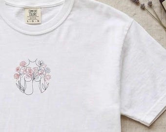 Line Art Floral Bloom Chest Tee | Somatic Healing Self-Care Apparel