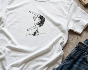 Handritad akrobatisk pose-tröja, grafisk skjorta med somatisk rörelse