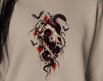 Snake Skull Bats Sweatshirt, Gothic Crewneck, Halloween