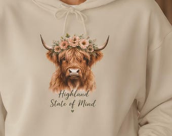 Highland Cow with Flower Crown Hoodie, Calm State of Mind