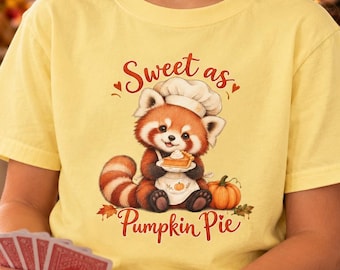 Youth Red Panda Pumpkin Pie Tee, Fall Harvest Shirt, Thanksgiving Bear