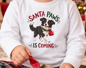 Toddler Santa Paws Is Coming Long Sleeve T-shirt, Christmas Aussie Puppy Tee