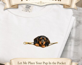 Custom Dog Zipper Pocket T-Shirt, Comfort Colors 100% Cotton Dog Lover Tee