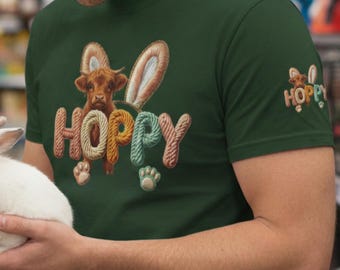 Highland Cow Easter Tee | Faux Rope Bunny Ears Spring Shirt