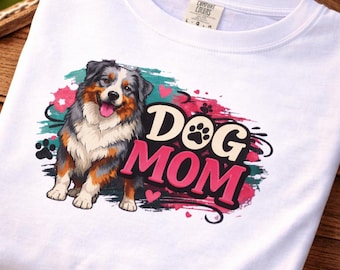 Australian Shepherd Dog Mom T-Shirt | Blue Merle Aussie Dog Art Illustration