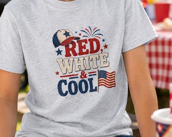 Red White & Cool Kids Tee, Patriotic 4th of July Design, American Flag Graphic