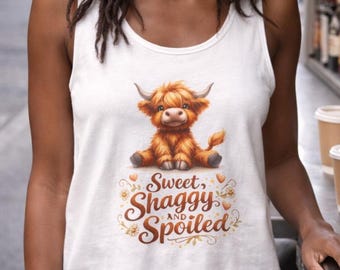 Highland Cow Tank Top, Sweet Shaggy and Spoiled Farmhouse Charm