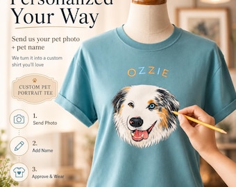 Animal Lovers Custom Watercolor Portrait T-shirt | Personalized Pet Design, Name and Photo
