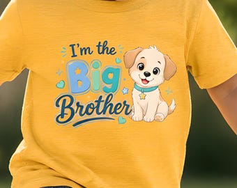 Maglietta per bambini con cucciolo e scritta "Fratello maggiore" / Maglietta per annunciare l'arrivo del secondo figlio/della sorella