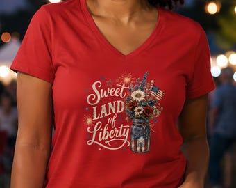 Sweet Land of Liberty Ladies' V-neck T-Shirt, American Fourth of July