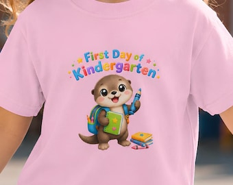 Youth First Day Kindergarten Otter T-Shirt, School Backpack, Books, Crayons