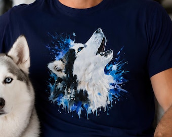 Watercolor Howling Husky T-shirt, Dog Animal Lover Tee