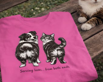 Australian Shepherd Cat Backsides Sketch Tee | Funny Pet Lover Shirt