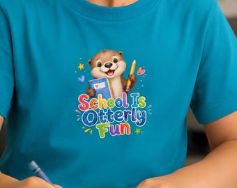 Youth T-shirt Watercolor Otter Kids Tee, School Is Otterly Fun, Back To School