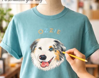 Personalized Pet Portrait T-Shirt | Custom Dog Name Tee, 100% Cotton