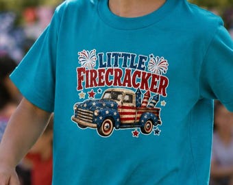 Little Firecracker Kids Tee | Patriotic Truck 4th of July Graphics