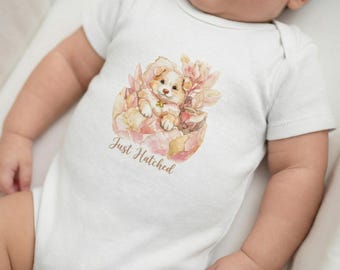 Australian Shepherd Puppy in Egg, Infant Bodysuit with Snaps Just Hatched