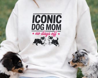 Iconic Dog Mom Crewneck, Playful Pup Print Sweatshirt