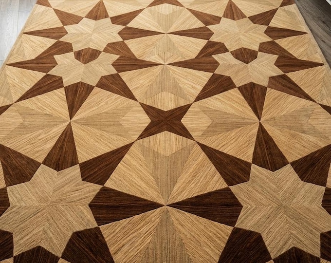 Star Hand-Tufted Star Pattern Wool Rug – Geometric Brown Beige Mid-Century Modern Carpet