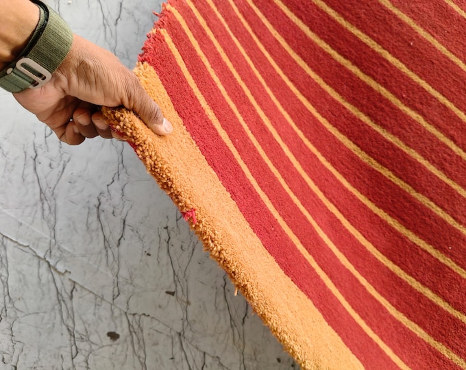 Handmade Wool Rug Retro Geometric Hand Tufted Carpet for Living Room Mid Century Modern Area Rug in Burgundy Navy Rust Orange Custom Rugs