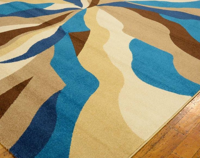 Hand-Tufted Purple Beige Wavy Abstract Rug | Luxury New Zealand Wool Carpet | Modern 3D Swirl Area Rug for Living Room ,Bedroom | 8x10 Rug