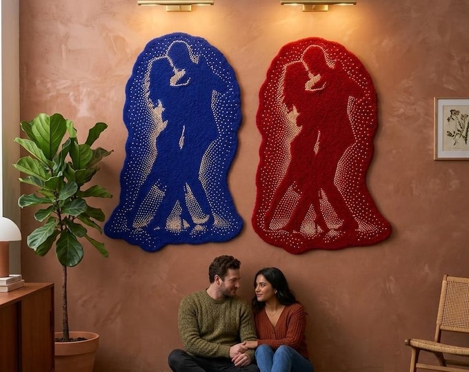 Custom Couple Tufted Wall Hanging, Romantic Dancing Lovers Rug, Textured Fiber Wall Decor, Engagement Anniversary Gift, 3D Punch Needle Art
