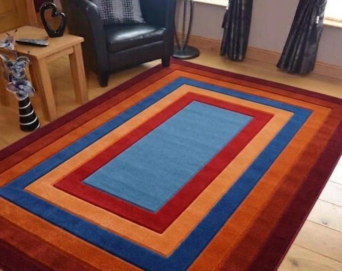 Hand-Tufted Wool Rug, Mid-Century Modern Geometric Carpet, Retro Abstract Home Decor