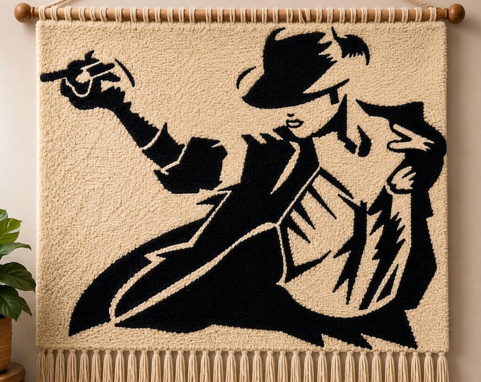 Michael Jackson Wall Hanging Rug, Smooth Criminal Pop Art Carpet, Handmade Silhouette Area Rug, King of Pop Aesthetic Wall Art Decor