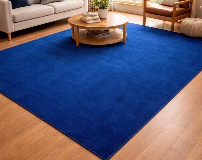 Navy Blue Solid Area Rug - Luxury Hand Tufted Wool Carpet - Minimalist Modern Rug for Living Room, Bedroom - Custom Large Size Soft Rug