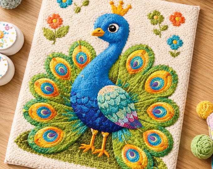Premium New Zealand Wool Peacock Rug – Hand-Tufted Loop Pile Nursery Decor – Luxury Handmade Kids Room Carpet – Soft 3D Animal Shaped Rug