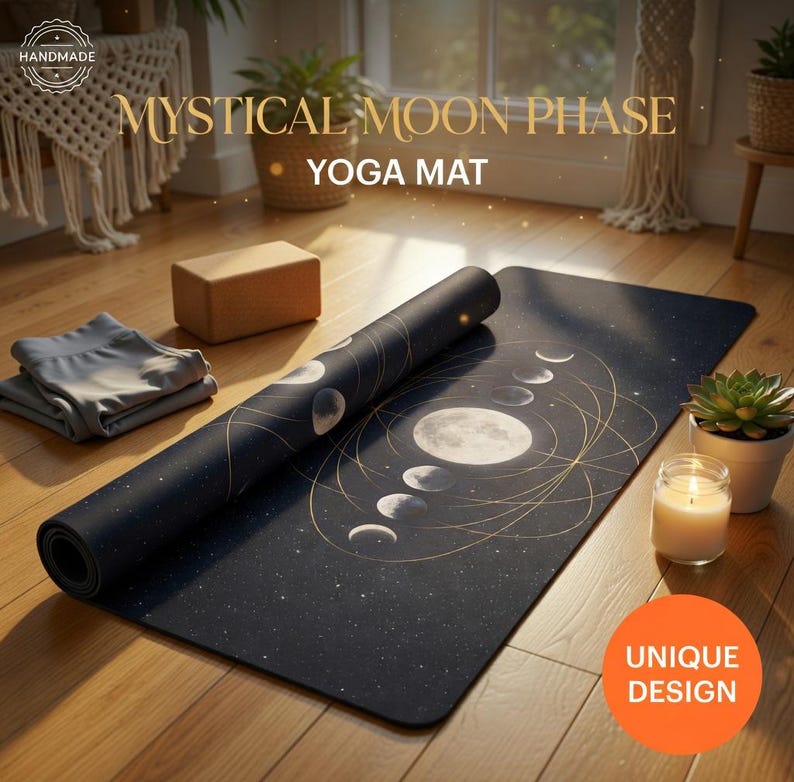 Lunar Phases Moon Orbit Rubber Yoga Mat | Celestial Meditation Mat - Etsy