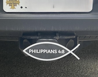 Custom Fish Symbol Hitch Cover | Your Custom Bible Verse or Text | Works with Interchangeable Faceplate System