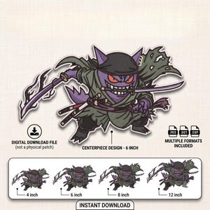 Ninja Gengar Samurai Embroidery Design Anime Embroidery File | Ghost Game Katana Patch | 4 Sizes