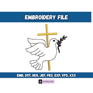 Diseño de bordado de paloma con cruz, ave de la paz religiosa, archivo digital cristiano (descarga instantánea)