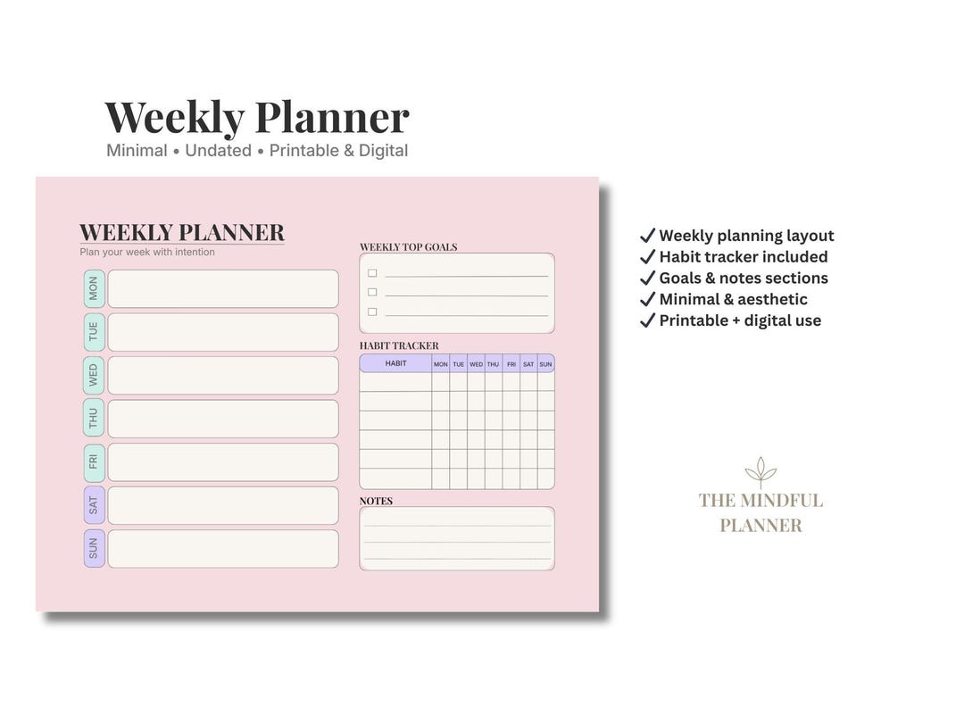 Pastel Weekly Planner Printable | Habit Tracker, Goals, Notes (digital ...
