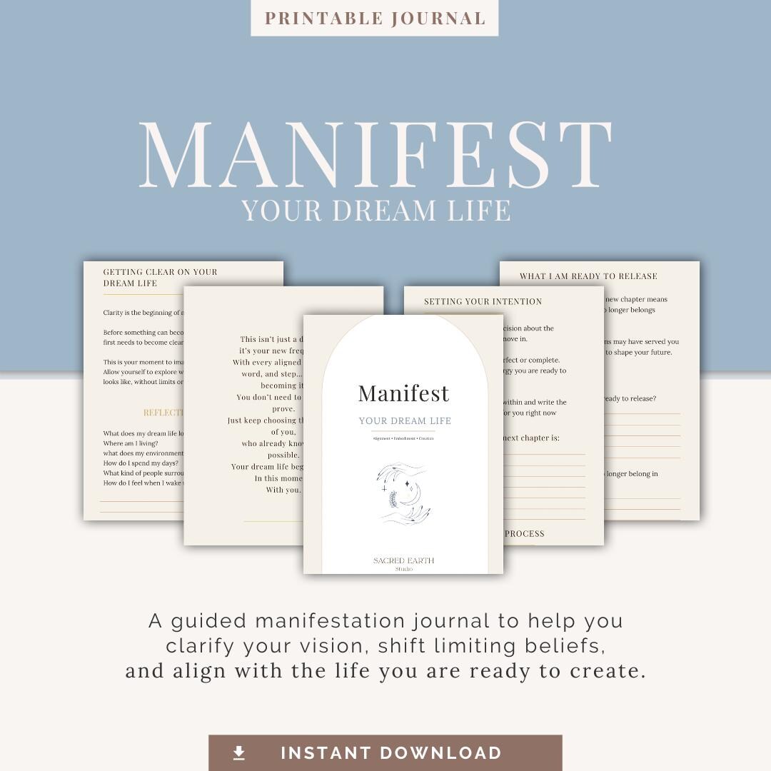 Manifest Your Dream Life Workbook | Guided Journal, Law of Attraction ...