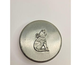 Caja de baratijas vintage de peltre fino con forma de gato de Seagull Pugwash - Nueva Escocia, Canadá