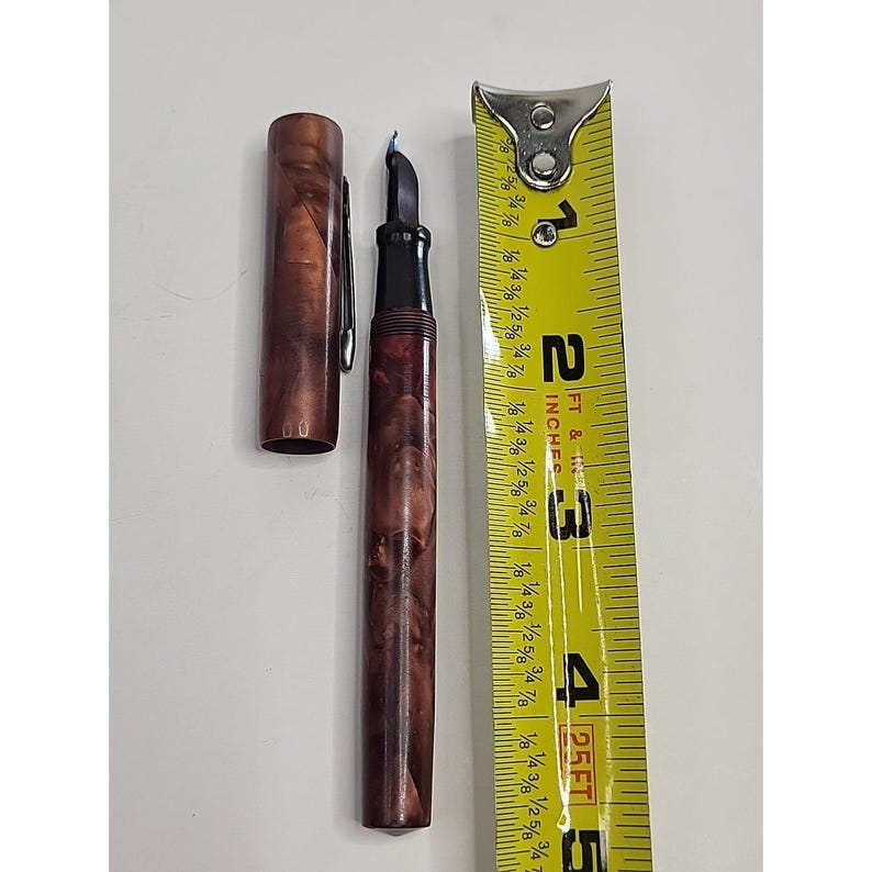 Vintage Red Marbled Jenson Celluloid Fountain Pen 5" image 11