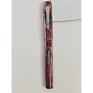 Vintage Red Marbled Jenson Celluloid Fountain Pen 5" image 1
