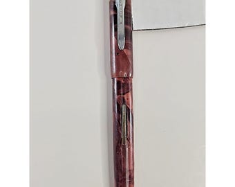 Pluma estilográfica Jenson vintage de celuloide rojo jaspeado de 5"