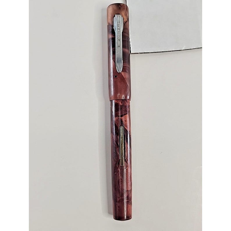 Vintage Red Marbled Jenson Celluloid Fountain Pen 5" image 1