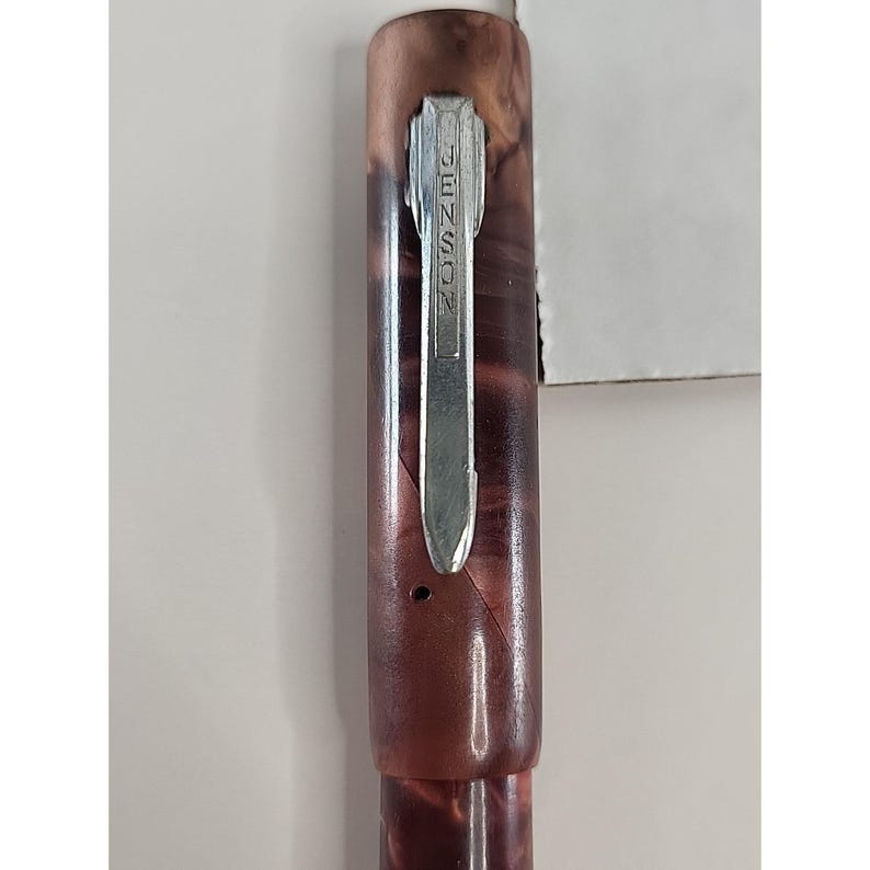 Vintage Red Marbled Jenson Celluloid Fountain Pen 5" image 2