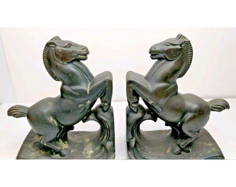 Collection Francaise Horse Bookends JB Hirsch Vintage Bronze Tone Metal USA