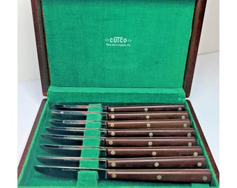 Cutco No 47 Steak Knife Set of 8 Wood Handles In Box Case USA Vintage